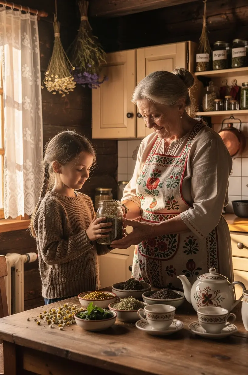 Žmonių grupė ramiai dalijasi arbatos gėrimo akimirka, akcentuojant atsipalaidavimą ir dėmesingumą.